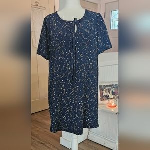 NWT'S - HANDMADE - Constellation Print Shift Dress, Tie Front - Size 1XL